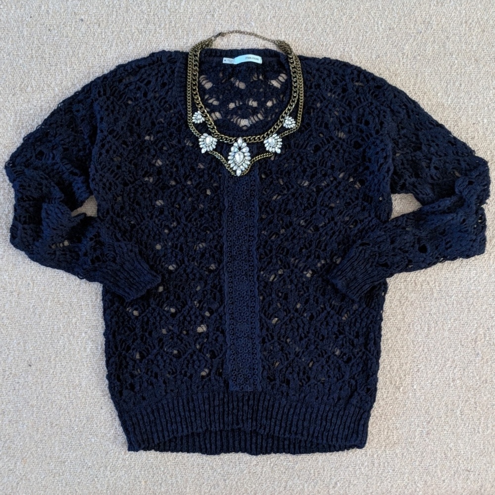 Maurices Navy Open Knit Crewneck Sweater, M